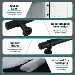 Black Modern Cabinet Handles T Bar Pulls Kitchen Drawer Hardware Stainless Steel