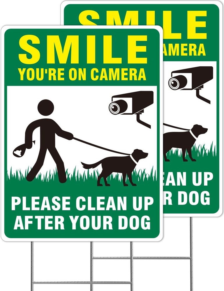 Clean UP After Your Dog Signs, 2-Pack 13″x10″ Double-Sided Pick Up After Your Do