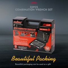 HORUSDY 32PCS Combination Wrench Set Inch MM 1/4″-1″ 7mm-22mm 12 Point With Case
