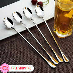 4/8pcs 7.5″ Stainless Steel Mixing Spoons Long Handle Iced Tea & Ice Cream Spoon