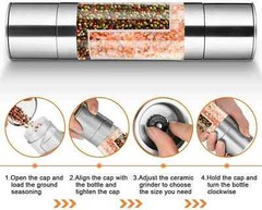2PCS Premium Stainless Steel Salt and Pepper Grinder Shaker Mill Glass Bottle