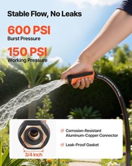 VEVOR Garden Hose 50ft 5/8″ Rubber Water Hose 3/4″ Fitting Heavy Duty & Non-kink