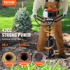 Post Hole Digger 43cc Gas Powered Earth Digger with 8″ Auger Drill Bit