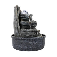 9.8 In. Resin Rockery Indoor Tabletop Tiered Fountain with LED Lights and Crysta