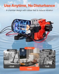 VEVOR RV Water Pump 12V DC 5 GPM (18.9 L/min) 4-Chamber Diaphragm Water Pump