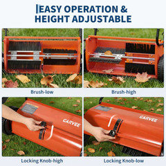 [NEW]Garvee 26-Inch Push Lawn Sweeper, Walk-Behind Leaf & Grass Collector-Orange
