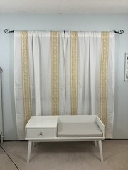 Anthropologie White Yellow Cotton Linen Curtain Panel Set Embroidered 84” x 50”