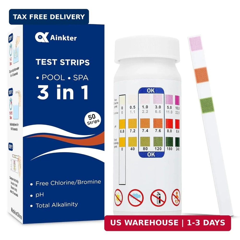 Pool Test Strips – 3-in-1 Pool Water Testing Kit for Chlorine/Bromine, pH, Alkal