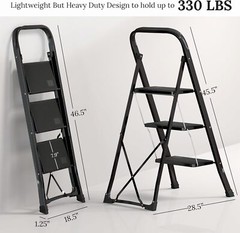 Steel Folding 2/3 Step Stool Ladder Adults With Soft-Grip Handle 330 Lbs White
