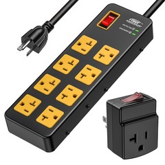 CRST 6-12-Outlet Heavy Duty Power Strip Surge Protector, 6 FT Power Cord/14AWG
