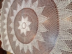 Round Handmade Crochet Lace Tablecloth COLOR BEIGE 100 % COTTON –