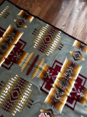 Beaver State Pendleton Wool Blanket Geometric Green Multicolor 86×106″ Large