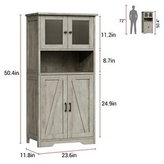 50″ Kitchen Storage Cabinet Pantry Cupboard with 4 Doors & Adjustable Shelves