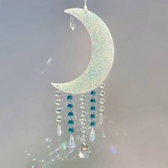 Crystal Moon Dream Catcher, Suncatcher, Hanging Moon Decor, Moon Phases, Opal