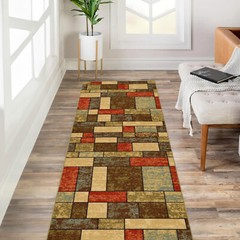 Custom Size Stair Hallway Runner Rug Non Slip Rubber Back Multicolor Tiles 3D