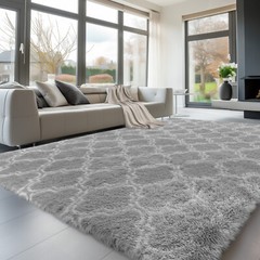Large Size Shaggy Fluffy Area Rugs Carpets for Living room Bedroom Grey Lantern