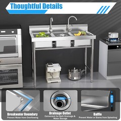 Commercial Stainless Steel 3-Compartment Sink for Kitchen & Catering Use