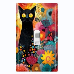 Metal Light Switch Outlet Cover Wall Plate Colorful Flowers Black Cat FWR228
