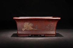 7.68in Chinese Classical Painting Refine Handmade Wide Bonsai Potted Flower Pot