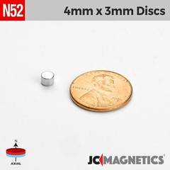 4mm x 3mm 5/32″x1/8″ N52 Strong Rare Earth Neodymium Magnet Disc 4x3mm