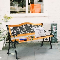 Patio Park Garden Bench Porch Path Chair Furniture Cast Iron Hardwood New