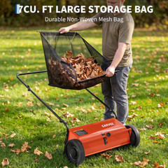 [NEW]Garvee 26-Inch Push Lawn Sweeper, Walk-Behind Leaf & Grass Collector-Orange