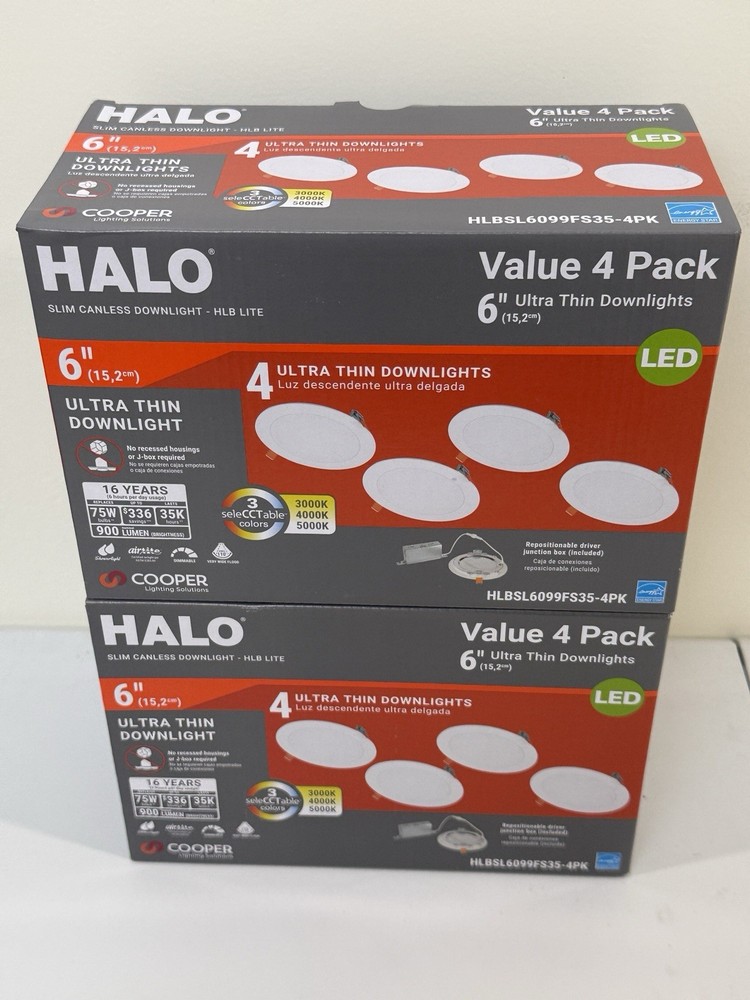 2x 4 Packs Halo 3008722 6″ 10.1W HLB Lite LED Recessed Direct Mount Light Trim