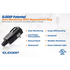 4.67 In. 15 Amp Manual Reset 2 Prong Portable GFCI Replacement Right Angle Plug