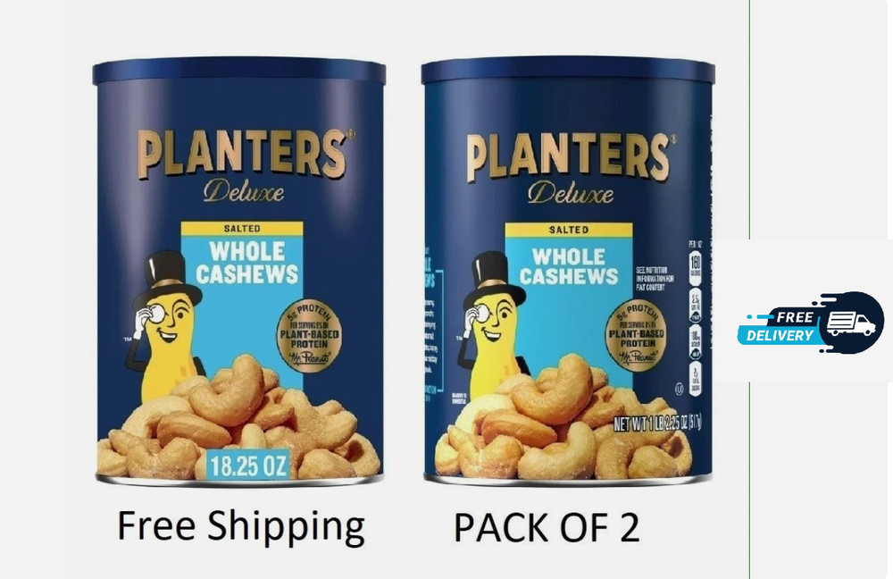 PLANTERS Deluxe Salted Whole Cashews, Party Snacks, Protein 18.25oz (2 PACK)