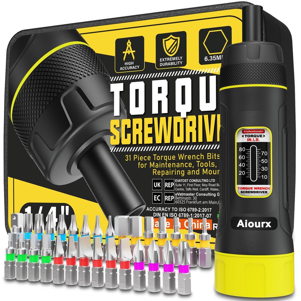 Torque Screwdriver Set, 10-80 Inch Pounds lbs, 31 Piece 1/4″ Drive Torque Scr