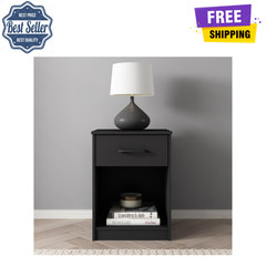 Mainstays Ardent Nightstand, 1 Drawer Bedside Table, Wood Storage Cabinet, Black