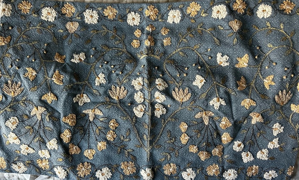 Pottery Barn Zea Embroidered Lumbar Pillow cover 16×26” Steel Blue Sample New