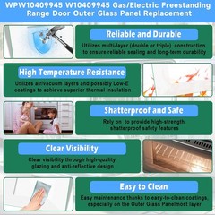 NEW WPW10409945 W10409945 Gas/Electric Range Oven Stove Door Outer Glass Fors