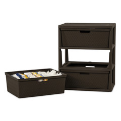 Wide 3 Drawer Tower, Plastic Storage Organizer with Removable Decorative Bins, E