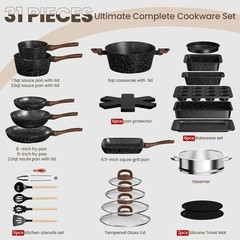 Pots and Pans Set Non Stick, 31 Piece Kitchen Induction Cookware & Bakeware Set