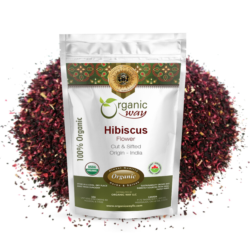 Organic Way Hibiscus Flower Cut & Sifted – Organic, Kosher & USDA Certified