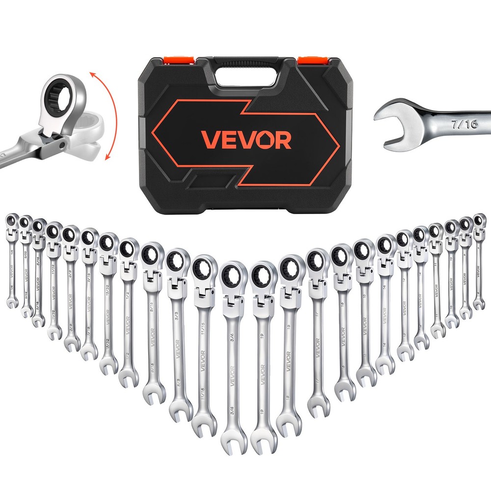 VEVOR Flex-Head Ratcheting Wrench Set Combination Wrench Set 24-Piece SAE Metric