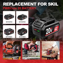 20V 6Ah Replacement Battery for SKIL PWRCore 20,Compatible w/ BY5196/7XX Series