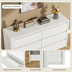 ✅GarveeHome 6 Drawer Dresser for Bedroom, Wide Wood Chest of Drawers Handle Free