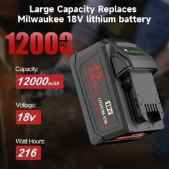 For Milwaukee for M18 18V 12.0Ah Extended Lithium 48-11-1880 Battery & Charger