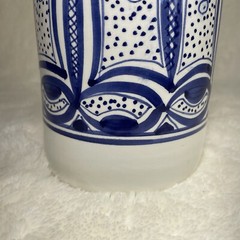 Le Souk UTENSIL WINE BOTTLE HOLDER Ceramique Stoneware White Blue 8” Tunisia