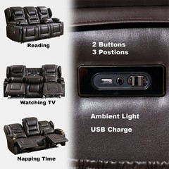 Recliner Sofa 3-seater Reclining Couch PU Leather Loveseat Home Theater Seating