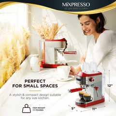 Mixpresso 15-Bar Automatic Espresso Machine with Milk Frother, 37 Oz, Dark Red
