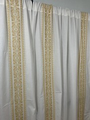 Anthropologie White Yellow Cotton Linen Curtain Panel Set Embroidered 84” x 50”