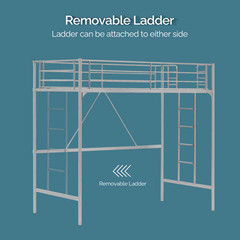 Loft Bed Twin Size with Flat Ladder Rung for Kids Teens Adults Heavy Duty Metal