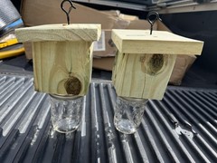 Handmade Set Of 2 Pine Carpenter Bee Traps w/ Jars and DClip Hook Free Shipping!