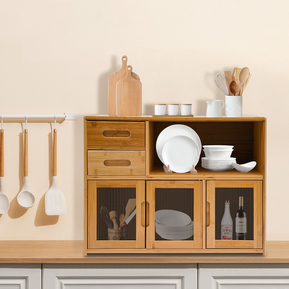 Home Wood Storage Cabinet Kitchen Storage Cabinet Floor Mount Pantry Cabinet