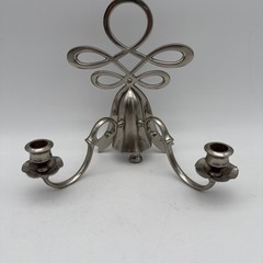Hand Forged Iron Silver Metal Steel Two Arm Candleholder Wall Sconce