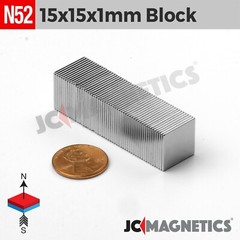 Thin Magnet Block 15mm x 15mm x 1mm N52 Strong Rare Earth Neodymium Craft Fridge