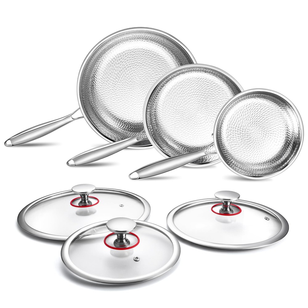 Titanium Non-stick Frying Pan with Lid, 8, 10, and 12 Inch Hammered Nonstick …